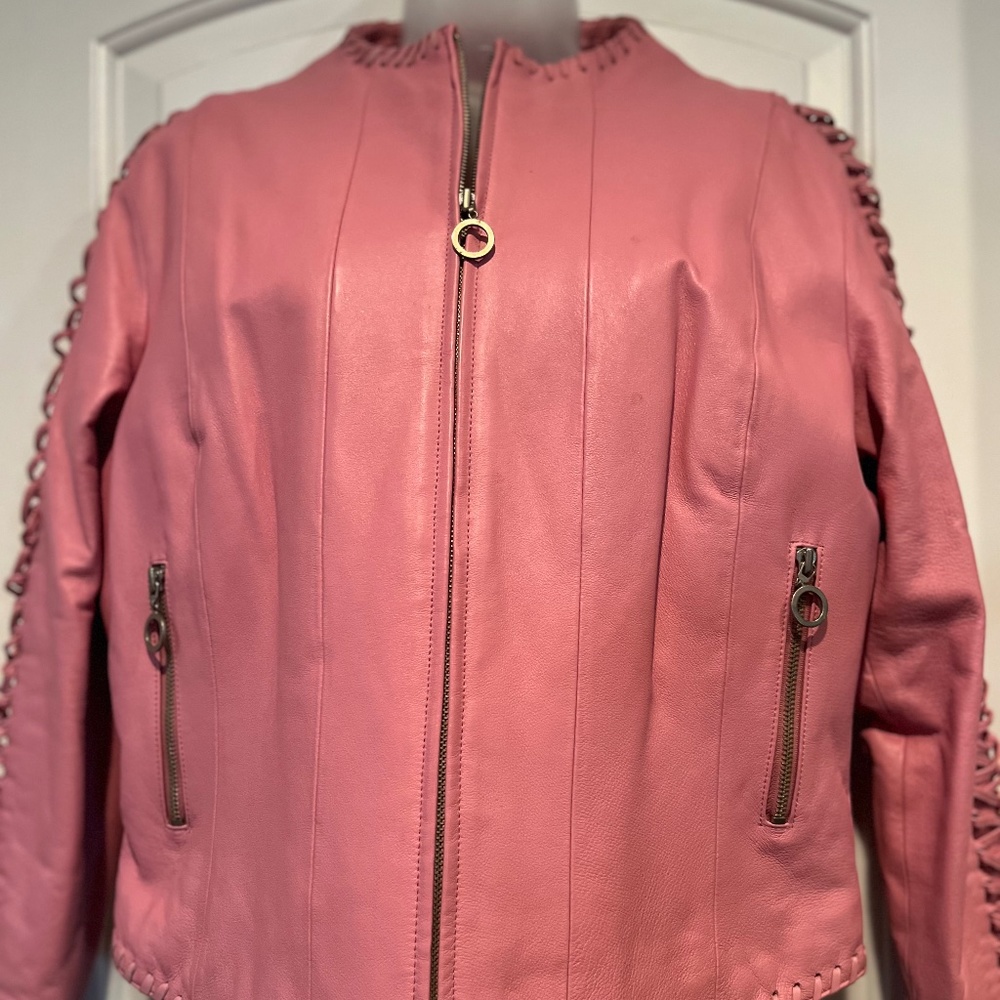 Pink Leather Moto Jacket